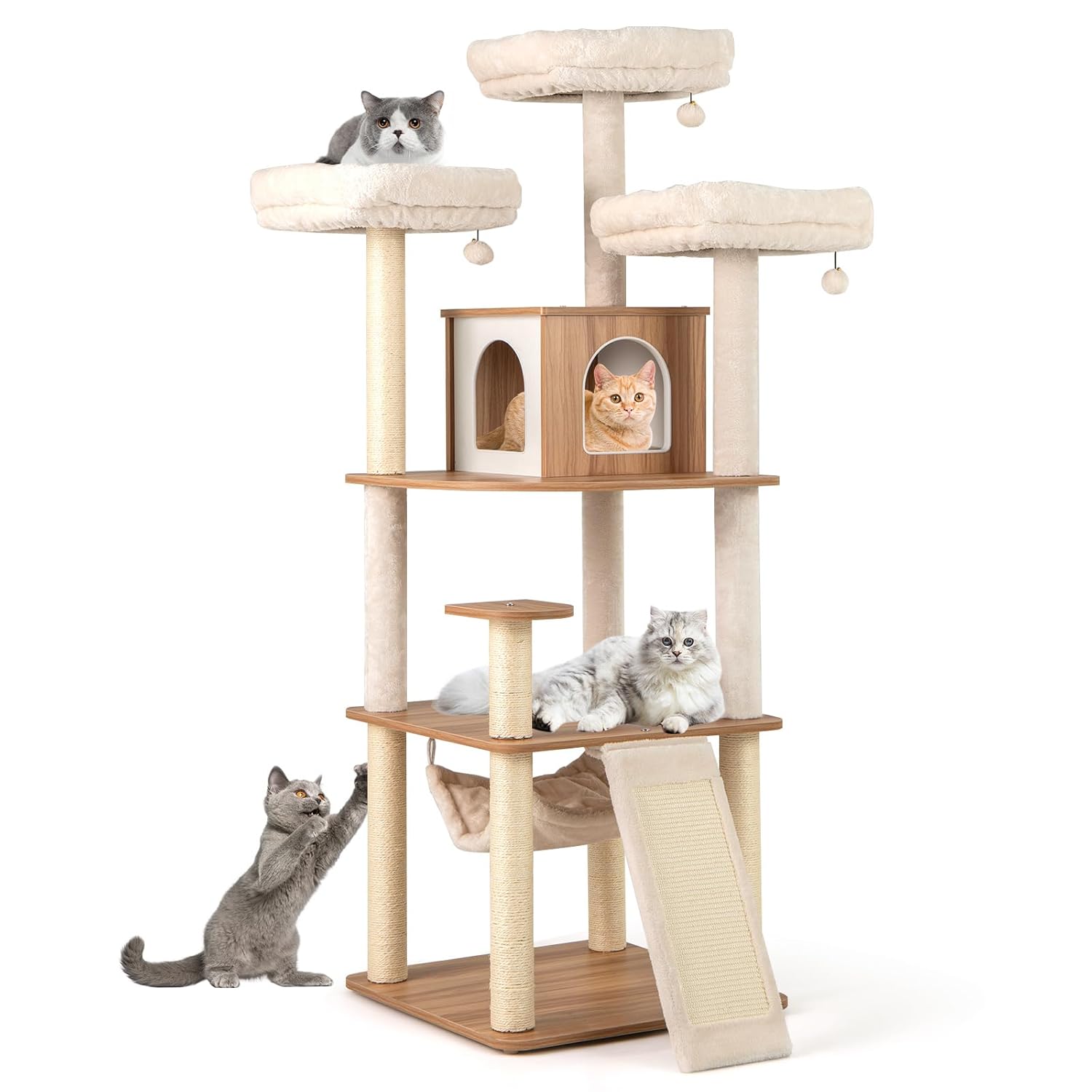 Cat Scratching Post - Hoher Katzenbaum, 173 cm Moderner Holz-Katzenturm