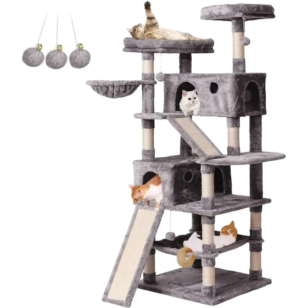 Cat Scratching Post - Mehrstöckiger 70,1-Zoll-Kratzbaum mit Kratzstamm, Höhlen, Leitern,