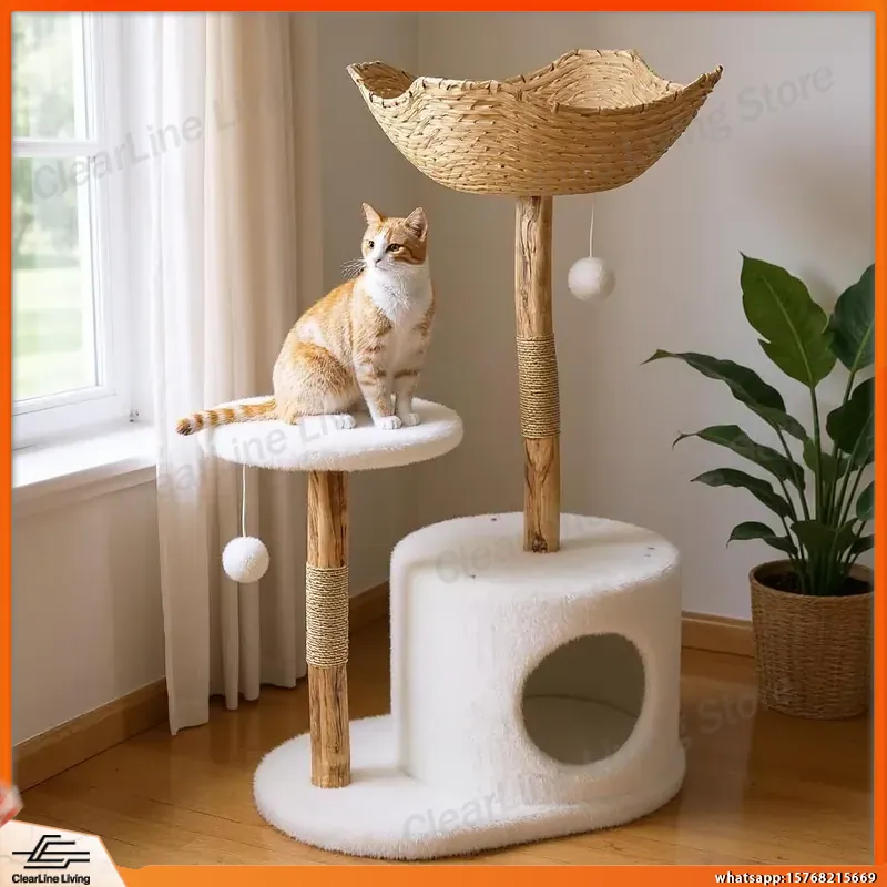 Cat Scratching Post - Mehrstöckiger Katzenbaum mit Gemütlichem Bett, Weidenkorb-Condo,