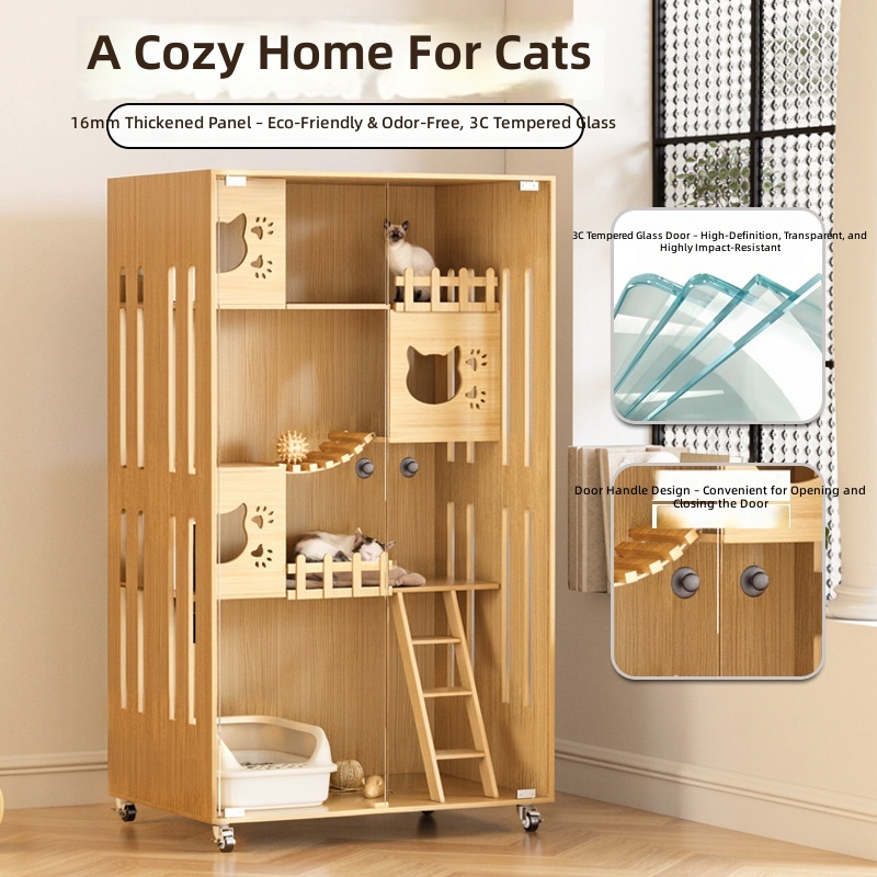 Cat Scratching Post - Großes Mehrstöckiges Katzenhaus für Wohnungskatzen, Hölzerne
