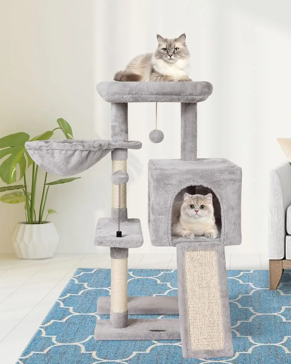 -10Grauer süßer Kratzbaumturm  – Cat Scratching Post Bewertung und Preis