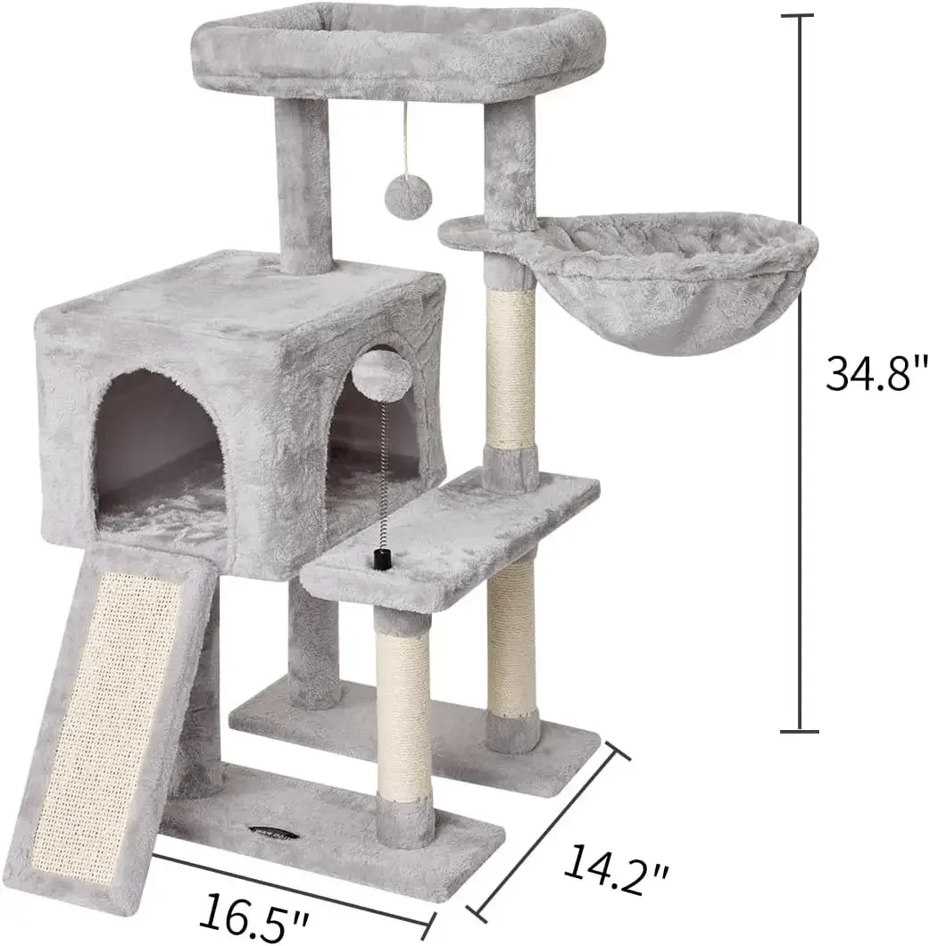 -10Grauer süßer Kratzbaumturm  – Cat Scratching Post Bewertung und Preis
